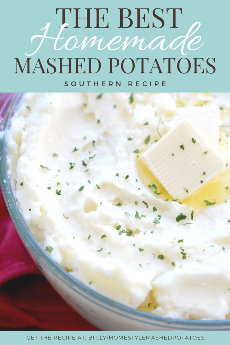 the best homemade mashed potatoes recipe in a bowl with butter and parsley on top