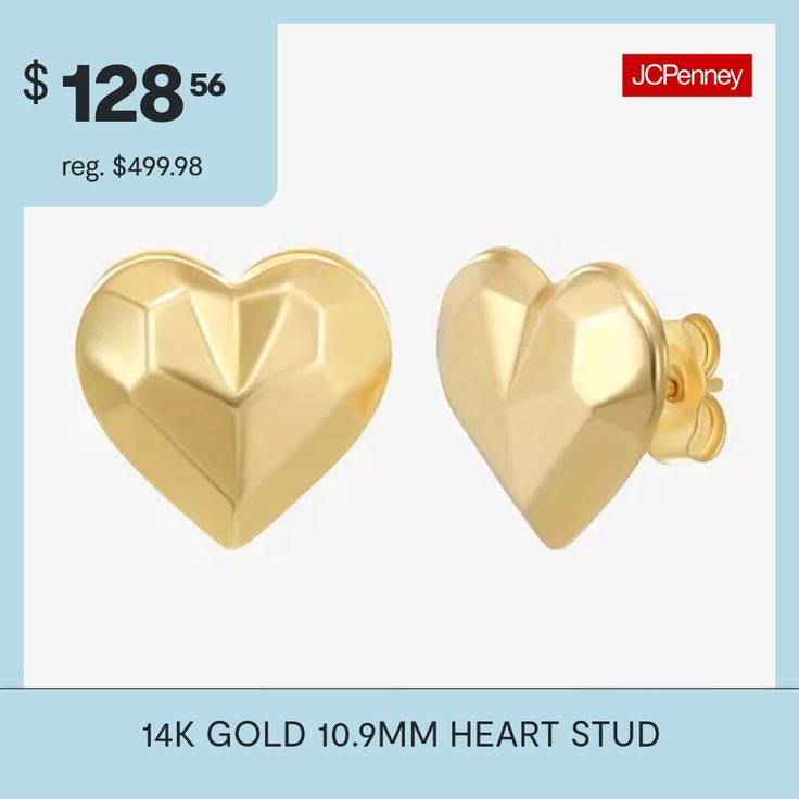 Features: Quick ShipEarring Back: PostShape: HeartMetal Color: YellowEarring Length: 10.9mmEarring Width: 11.6mmCare: Wipe CleanEarrings Type: Post EarringsEarrings Style: Stud EarringsMetal: 14k GoldAssembled in the US from Imported Materials Heart Stud Earrings, Earrings Stud, Heart Studs, Heart Earrings Studs, Stud Earrings, 10 Things, Gold, Color