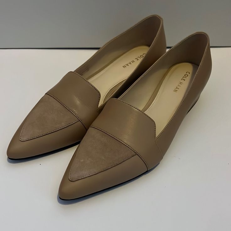 Cole Haan Loafers Size 6 1/2, Very Clean And Never Worn. In Perfect Condition Brown Pointed Toe Slip-ons For Office, Brown Slip-on Oxfords With Pointed Toe, Brown Slip-on Pointed Toe Oxfords, Beige Slip-on Pointed Toe Flats For Work, Beige Medium Width Flats For Office, Brown Casual Pointed Toe Flats For Work, Casual Brown Pointed Toe Flats For Work, Brown Pointed Toe Closed Toe Flats For Work, Brown Almond Toe Flats For Business Casual