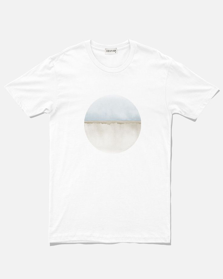 Beach Circle Tee, White-VESTIGE White T-shirt With Abstract Print For Summer, Modern Cotton Tops With Graphic Print, Modern Cotton Top With Graphic Print, Modern Graphic Print T-shirt For Summer, Artsy Cotton T-shirt With Graphic Print, Artistic White T-shirt With Graphic Print, White Graphic T-shirt For Artistic Expression, Cotton T-shirt With Abstract Print In Relaxed Fit, Modern Cotton Tops With Screen Print