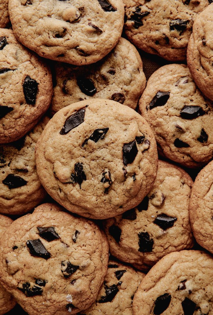 chocolate chip cookies piled on top of each other