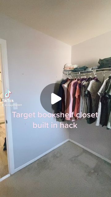 a closet with clothes hanging from it and the words target bookshelf closet built in hack