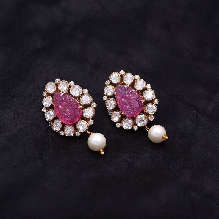 About Product :- Product Code :- D42 Product Location:- Jaipur, India Earring Style: - Stud Earrings Gross Weight :- 21.500 Grams Gemstone Used :- Moissanite (synthetic), Ruby (Imitation), Pearl, Zircon Gemstone Color :- White, Red, White Dimensions :- 1.50 Inch Plating :- Gold Plating Over Silver Closure :- Push Back Please let us know if you required in other gemstones which is also possible. Shipping :- We offer Free shipping. We assure for 15-20 days delivery in most of the parts of the glob Expensive Necklaces, Ruby Earrings Studs, Zircon Gemstone, Sterling Silver Drop Earrings, Handmade Gifts For Her, Moissanite Earrings, Ruby Earrings, Earrings Pearl, Jaipur India