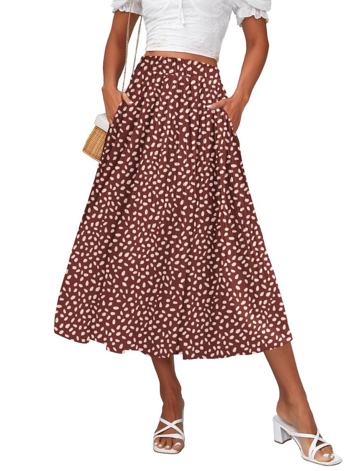 PRICES MAY VARY. 95% Polyester, 5% Spandex Imported Zipper closure Casual Polka Dot Skirt With Elastic Waistband, Casual Long Polka Dot Skirt, Polka Dot Relaxed Midi Skirt, Summer Polka Dot Skirt With Elastic Waistband, Casual Polka Dot Pleated Skirt, Brown Summer Skirt With Pockets, Brown Skirt With Pockets For Summer, Summer Polka Dot Flared Skirt, Polka Dot Flared Skirt For Summer