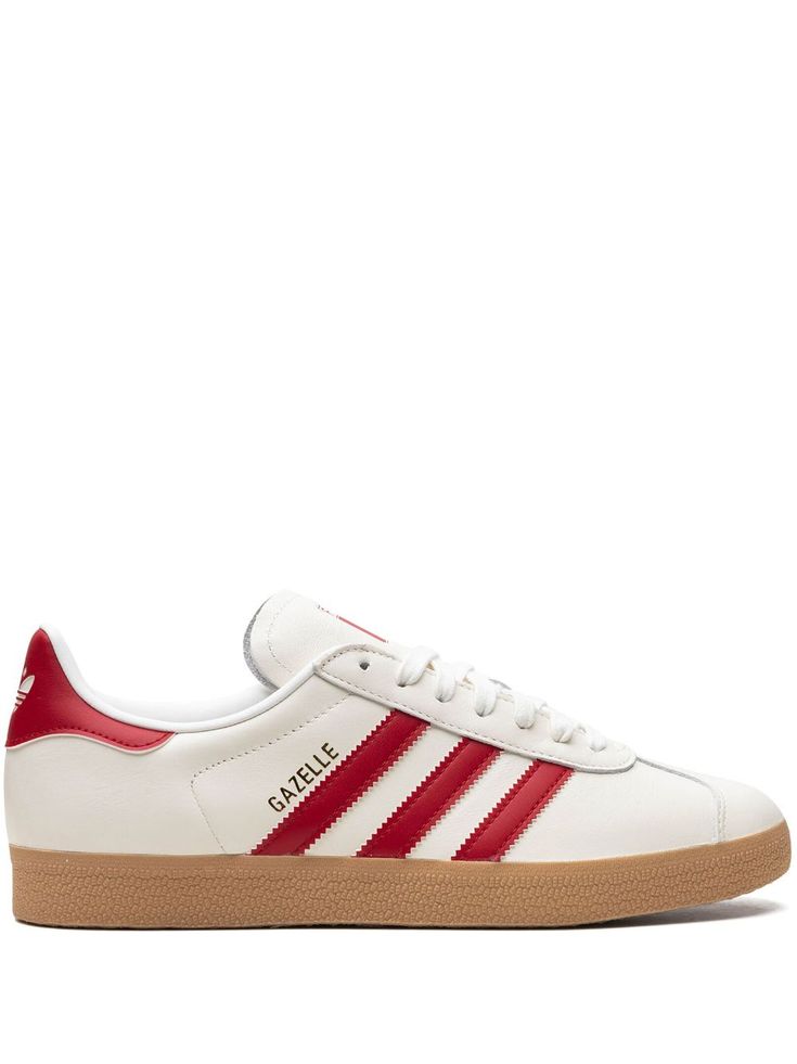 cream white red calf leather panelled design signature 3-Stripes logo logo-print tongue contrasting branded heel counter round toe front lace-up fastening flatform sole branded insole leather lining These styles are supplied by a premium and authenticated sneaker marketplace. Stocking only the most sought-after footwear, they source and curate some of the most hard to find sneakers from around the world. Gazelle Outfit, Adidas Gazelle, Nubuck Leather, Fit Check, Panel Design, Cream White, Adidas Shoes, Logo Print, Womens Shoes Sneakers