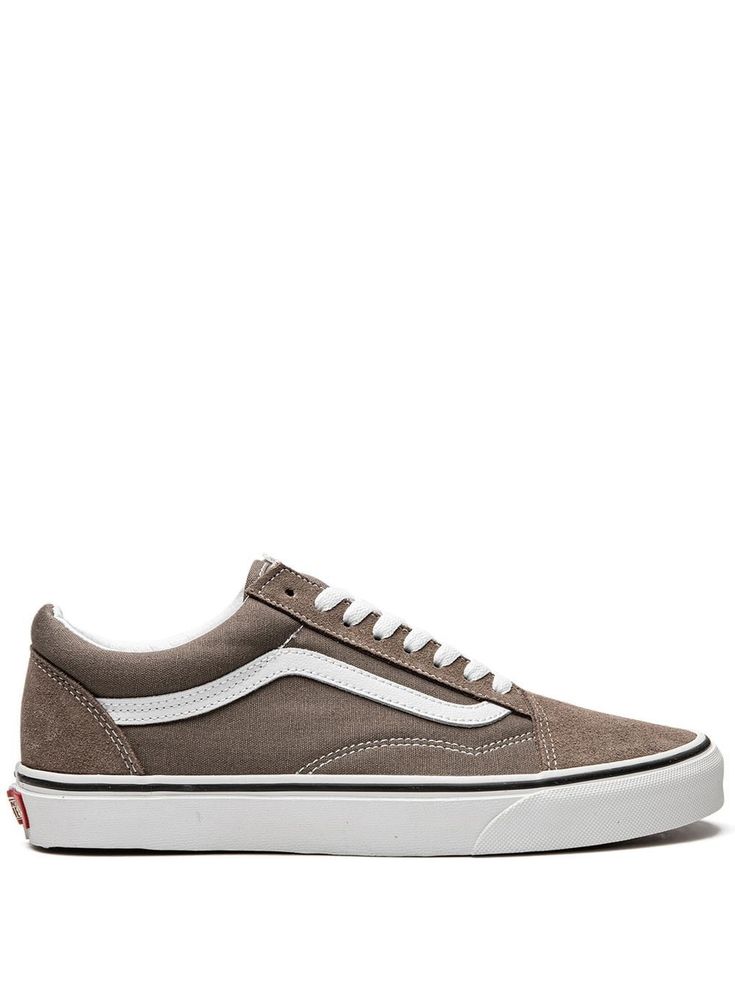 light brown calf suede contrast stitching side stripe detailing round toe front lace-up fastening branded insole flat rubber sole These styles are supplied by a premium sneaker marketplace. Stocking only the most sought-after footwear, they source and curate some of the most hard to find sneakers from around the world. Vans Old Skool Low, Shoes For School, Sneakers Brown, Brown Sneakers, Vans Shop, Vans Sneakers, School Shoes, Vans Old Skool, Side Stripe