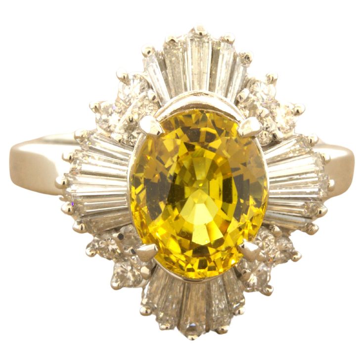 Fine Yellow Oval Sapphire Ring, Oval Yellow Sapphire Ring With Center Stone, Gia Certified Yellow Baguette Cut Ring, Yellow Oval Sapphire Diamond Ring, Yellow Oval Sapphire Ring With Prong Setting, Oval Yellow Sapphire Ring With Diamonds, Oval Yellow Sapphire Ring With Prong Setting, Yellow Sapphire Ring With Center Stone For Anniversary, Yellow Sapphire Ring Brilliant Cut Fine Jewelry