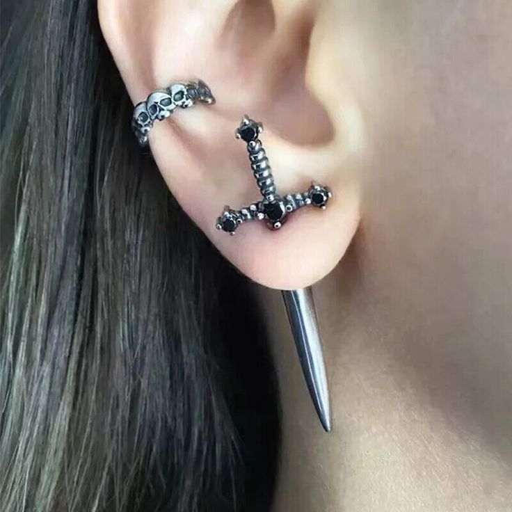 New! Women's Vintage Goth Sword Earrings |Cool Punk Crystal Ear Jewelry| Punk Earring was just added to eBay. Check it out! #eBay #eBaySeller Dagger Earrings, Punk Earrings, Cross Earrings Studs, Gothic Earrings, Estilo Punk, Girl Jewelry, Halloween Jewelry, Cross Earrings, Gothic Jewelry