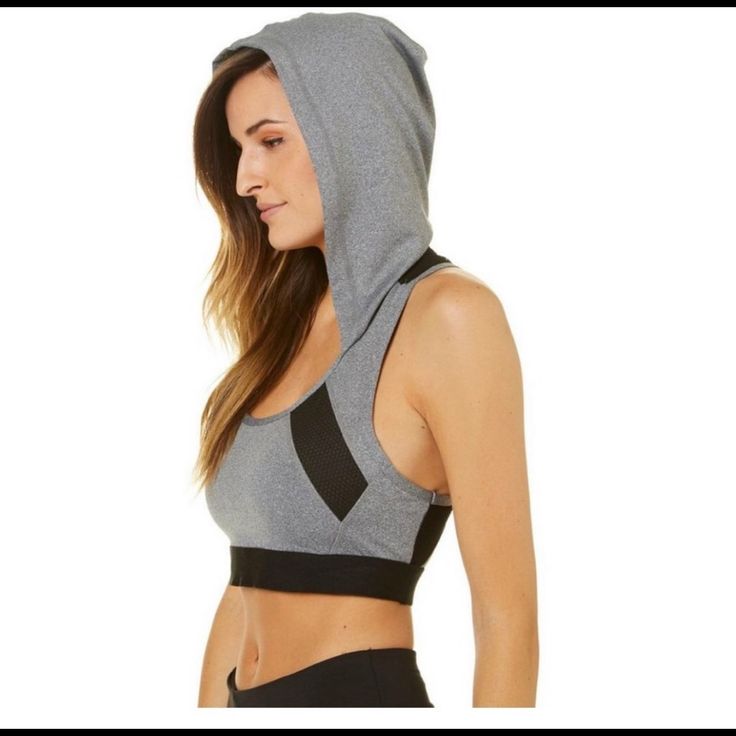 Never Worn. Super Cute Nwt Heather Grey Hooded Sports Bra Sz Medium. Racerback Mesh Detail. Sporty Cotton Sports Bra For Loungewear, Sporty Activewear With Adjustable Hood For Streetwear, Sporty Workout Top With Adjustable Hood, Sporty Athletic Heather Hoodie For Sports, Fitted Activewear With Drawstring Hood For Streetwear, Sporty Hoodie For Sports, Athleisure Tops With Adjustable Hood For Workout, Stretch Activewear With Adjustable Hood For Workout, Activewear With Adjustable Hood For Workout