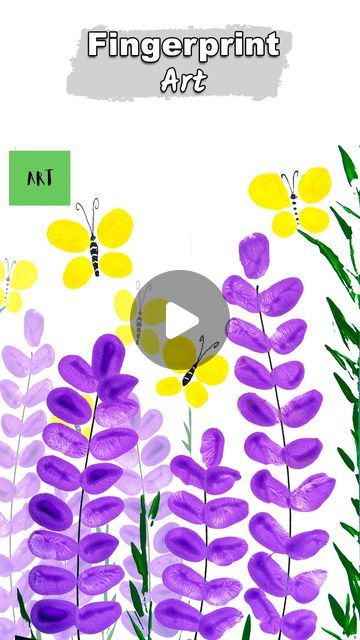 the fingerprint art app is shown with purple and yellow flowers