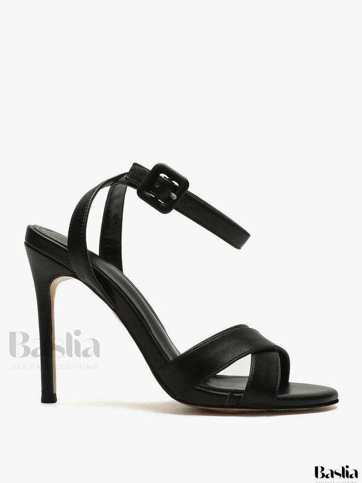 Baslia - Chic Black Open-Toe Heeled Sandals with Buckle Detail and Stiletto Heels Party Sandals With Buckle Closure And Single Toe Strap, Party Sandals With Ankle Strap And Buckle Closure, Strappy Heels With Buckle Closure For Party, Evening Sandals With Single Strap And Open Heel, Evening Heels With Single Toe And Strap, Party Slingback Sandals With Ankle Strap, Party Ankle Strap Slingback Sandals, Chic Evening Sandals With Single Strap, Chic Single Strap Sandals For Evening