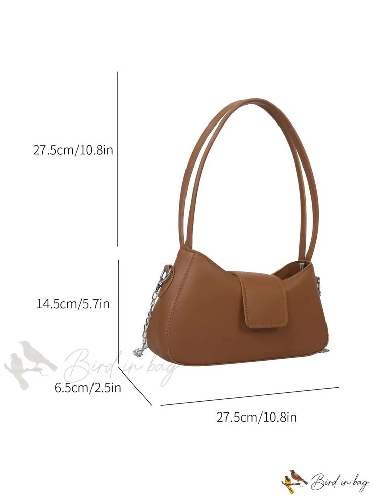 Bird in Bag - Double-Handle Solid Baguette Bag Brown Baguette Bag With Double Handle, Chic Brown Baguette Bag With Adjustable Handle, Trendy Brown Box Bag With Handle Drop, Elegant Brown Baguette Bag With Adjustable Handle, Shopping Baguette Bag With Detachable Strap, Trendy Daily Use Baguette Bag With Single Handle, Trendy Formal Tote Baguette Bag, Everyday Brown Baguette Bag, Trendy Formal Baguette Bag