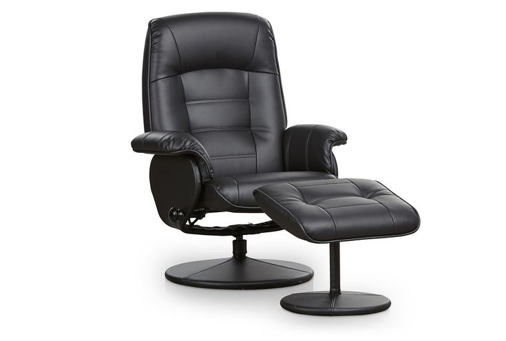 a black leather reclining chair and footstool on an isolated white background,