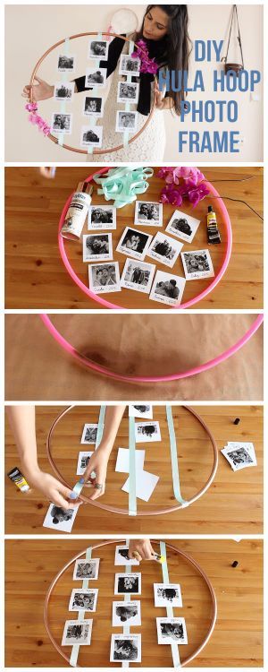 the instructions for how to make a diy hoop frame with photos and tape on it