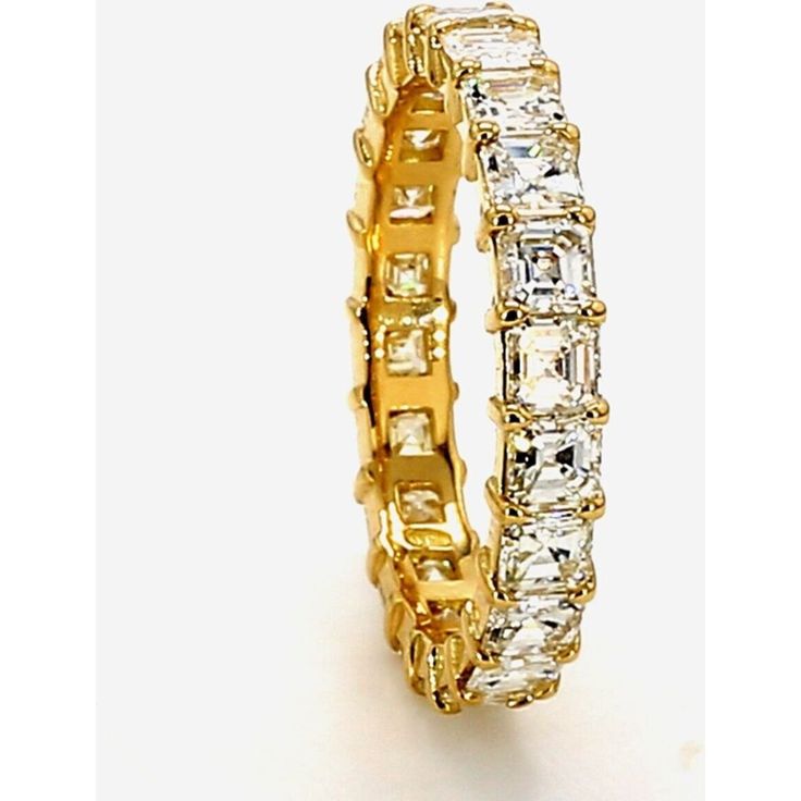 Ninacci 18K Yellow Gold Eternity Band with 2.47 Carats Asscher Cut Diamonds - Size 6 Radiant Cut Diamond Eternity Band Fine Jewelry, Luxury Baguette Cut Cubic Zirconia Eternity Band, Luxury Octagon Diamond Ring With Baguette Diamonds, Elegant Radiant Cut Diamond Eternity Band, Luxury Octagon Baguette Diamond Ring, Asscher Cut Eternity Band With Diamond Accents, Asscher Cut Diamond Eternity Band, Elegant Diamond White Eternity Band With Baguette Diamonds, Elegant Eternity Band With Baguette Diamonds In Cubic Zirconia