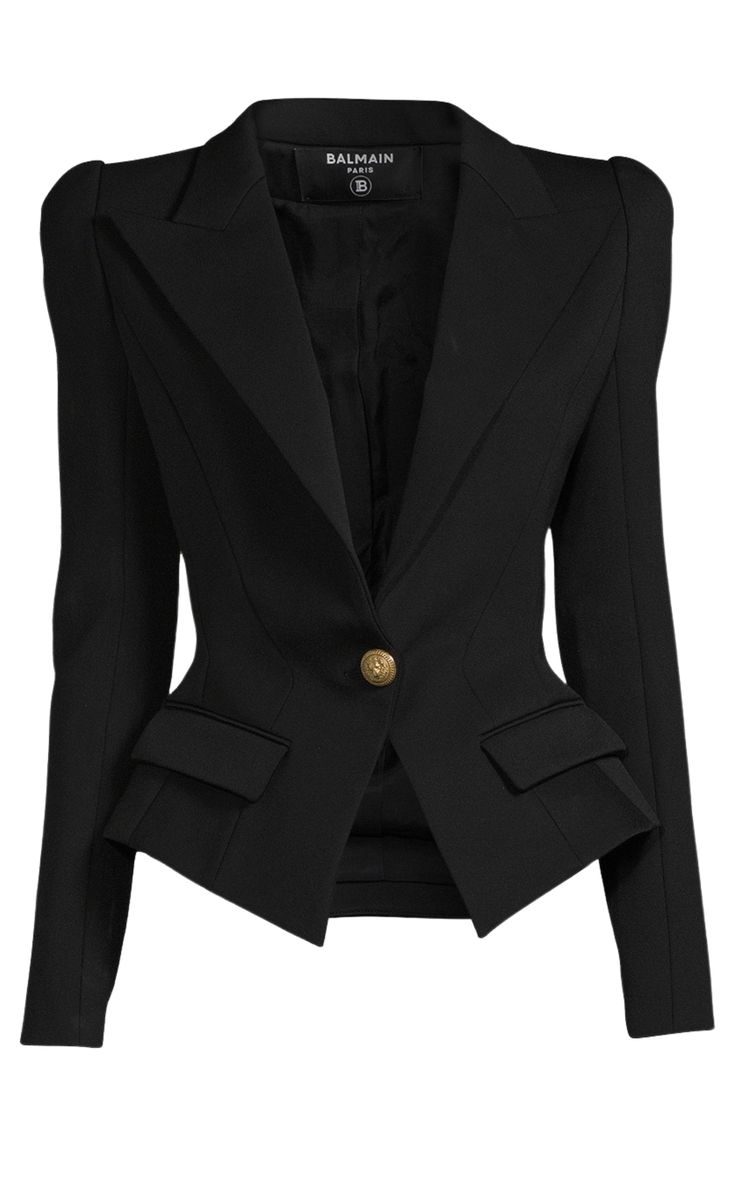 BalmainFlap-pockets Single-breasted Blazer - Runway Catalog Chevron Outfit, Balmain Blazer, International Clothing, Luxury Women Fashion, Slovakia, Blazer Coat, Black Wool, Flap Pocket, Jacket Dress