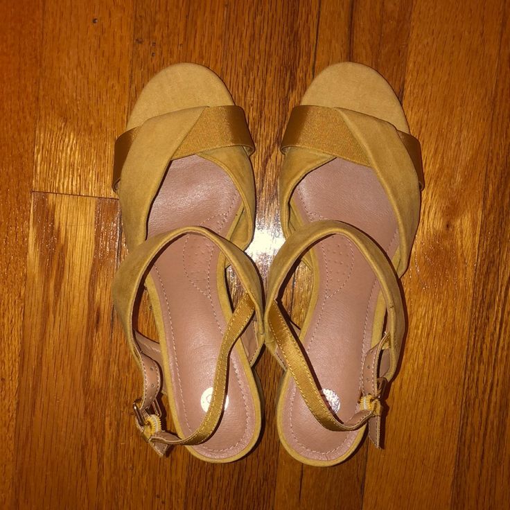 Never Wore Super Stylish Sandal. Manmade Suede Like Luxury Feel. Make Every Outfit Look Fabulous. Gold Suede Open Toe Sandals, Gold Open Toe Suede Sandals, Gold Suede Heels For Summer, Gold Suede Heels For Spring, Gold Suede Open Toe Heels, Gold Open Toe Suede Heels, High Heel Suede Sandals For Vacation, Suede High Heel Sandals For Vacation, Yellow Suede Sandals For Summer