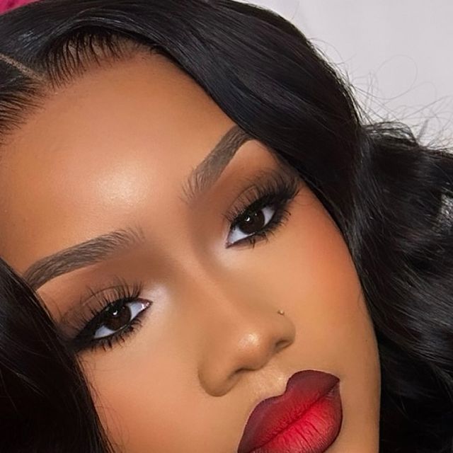 facesbykourtney on Instagram: "Just perfect🥹❤️   In depth tutorial on how I achieved this PERFECT ombré red lip on my site, link in bio   • • • • • • • • • • •  #naturalglam #chicagomua #chicagomakeupartist #makeupartist #chicago #chicagomua #muachicago #chicagomakeup #undiscoveredmuas #instagood #chicagohairstylist #art #chicagoprom #atlmua #beatface #ukmakeupartist #htxmua #explorepage #barbie #promseason #chicagomua #makeup #chicagoartist #newyorkmua #makeupguru #tiktok #tampamua #beauty #Juviasplace #fentybeauty #atlantamua" Dark Eye Makeup Red Lips, Makeup Red Lipstick Black Women, Eyeshadow Looks With Red Lipstick, Natural Beat Makeup Black Women Red Lip, Makeup Looks Bold Lip, Light Makeup With Red Lips, Red Lip Makeup Look Tutorials, Red Lipstick Looks Black Women, Rich Off Makeup