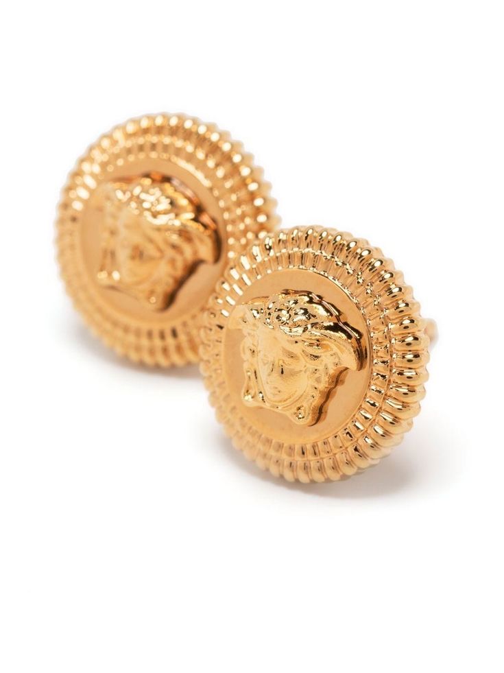 Medusa-plaque detail earrings from VERSACE featuring metal, Medusa plaque detail, polished finish, post-back fastening and gold-tone. These earrings come as a pair.. | Versace Medusa-plaque detail earrings Versace Earrings, Versace Jewelry, Versace Gold, Medusa Head, Sapphire Earrings, Metal Earrings, Single Earring, Silver Earrings Studs, Gold Earrings