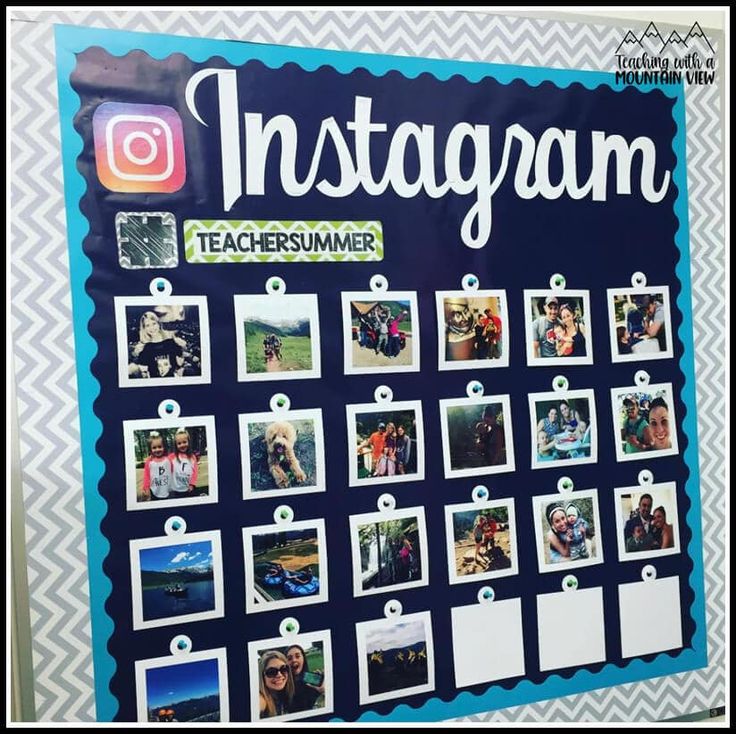 a bulletin board with instagram pictures on it