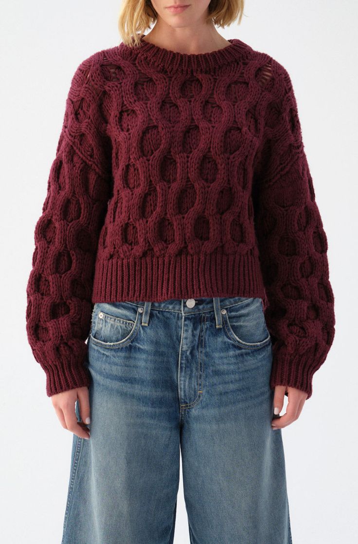 Vicki Sweater  Merlot Chunky Knit Cropped Sweater With Crew Neck, Wine Sweater Outfit, Wine Sweater, Fall Style Guide, Wardrobe Color, A Stand, Modern Chic, Merlot, Crop Shirt