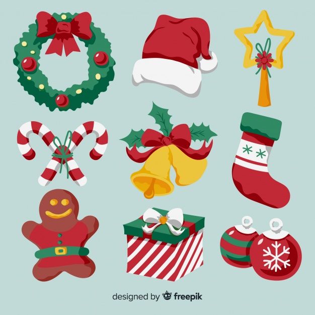 various christmas items on a blue background