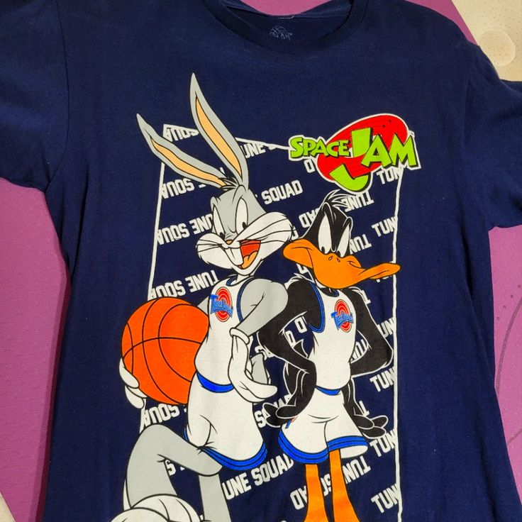 Brand New Space Jam Tee, New Without Tags, Never Worn Before! Will Throw In A Free Pair Of Space Jam Socks And Space Jam Toy Blue Crew Neck Top With Fun Style, Blue Crew Neck Fun Tops, Casual Multicolor Shirt For Fan Merchandise, Fun Blue Crew Neck Top, Casual Orange Fan Merchandise Top, Fun Multicolor Fan Merchandise Top, Fun Orange Cotton Tops, Fun Multicolor Fan Merchandise Tops, Orange Graphic Print Tops For Fan Merchandise