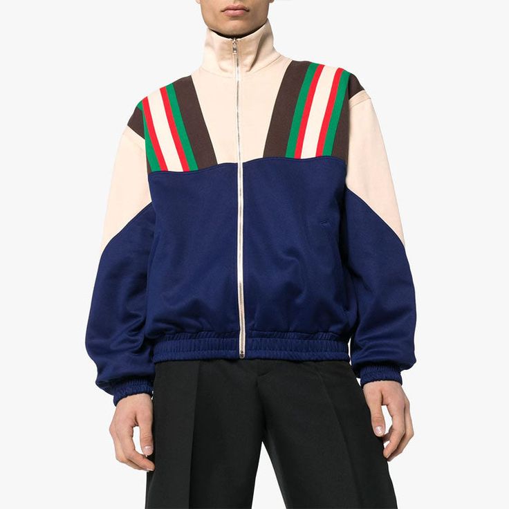 GUCCI Multicolor Polyester Sweatshirt 'Navy Beige' 615164-XJCFQ-4115 Gucci Sweatshirt With Ribbed Cuffs For Streetwear, Gucci Casual Winter Track Jacket, Gucci Casual Track Jacket For Winter, Casual Gucci Winter Track Jacket, Casual Long Sleeve Gucci Track Jacket, Gucci Long Sleeve Track Jacket For Winter, Gucci Long Sleeve Track Jacket For Fall, Blue Gucci Cotton Outerwear, Gucci Sporty Sweatshirt With Ribbed Cuffs