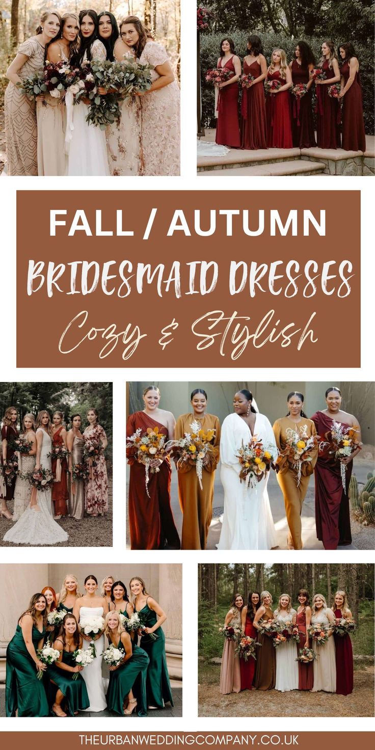 fall / autumn bridalsmaid dresses for the bride and groom