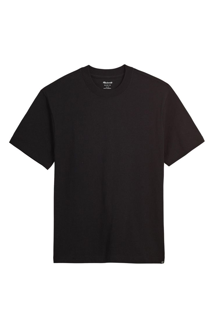 Made of weighty cotton jersey, this relaxed crewneck T-shirt is slightly oversized for a laid-back, slouchy look. Crewneck Short sleeves 100% cotton Machine wash, tumble dry Imported Classic Relaxed Fit T-shirt For Loungewear, Classic Crew Neck T-shirt For Loungewear, Black Essential T-shirt With Relaxed Fit, Black Relaxed Fit Essential T-shirt, Essential Black Crew Neck T-shirt, Cotton T Shirt, Madewell, Cotton Tshirt, Short Sleeves