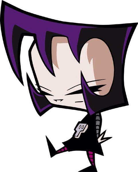 an image of a cartoon character with purple hair and big eyes wearing a black mask