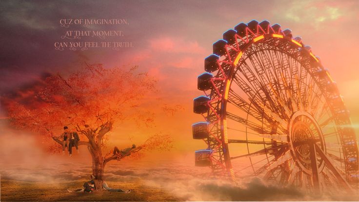 a ferris wheel in the middle of a field with trees and people standing on it