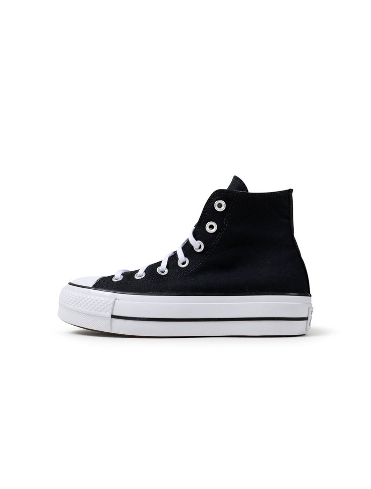 CONVERSE WMNS CHUCK TAYLOR ALL STAR HI LIFT PLATFORM - BLACK CONVERSE Black Canvas Converse Platform Sneakers, Black Mid-top Canvas Platform Sneakers, Black Cotton Platform Sneakers With Vulcanized Sole, Converse Cotton Platform Sneakers For Streetwear, Black Cotton Platform Sneakers With Rubber Sole, Casual Black Canvas Shoes With Thick Bottom, Black Cotton Lace-up Platform Sneakers, Trendy Black High-top Sneakers With Thick Bottom, Modern Black High-top Sneakers With Platform