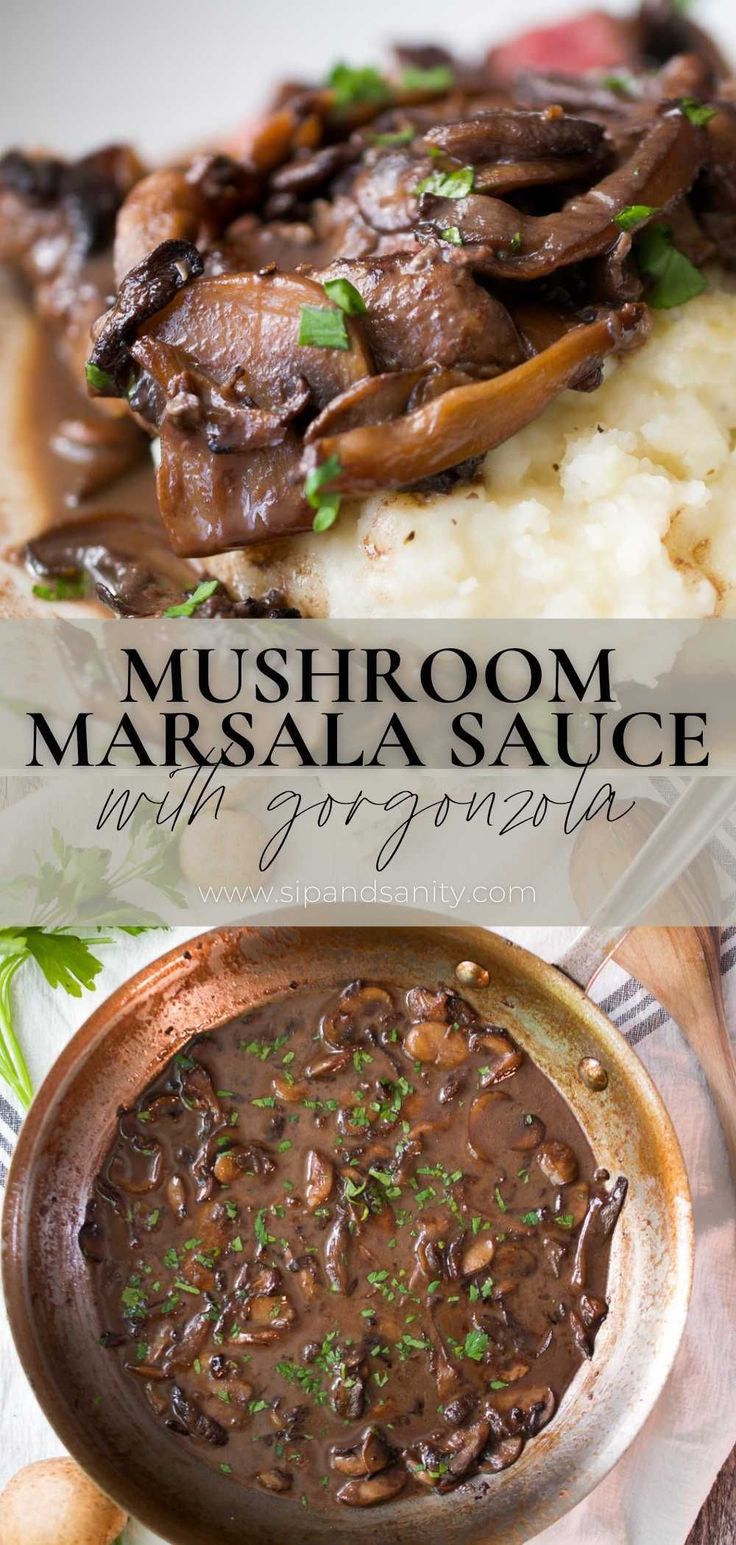 mushroom masala sauce with gravy in a brown bowl on top of white rice