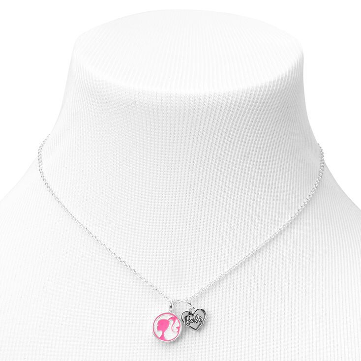 Barbie™ Pink Pendant Necklace Set, Trendy Nickel-free Pink Charm Necklace, Heart-shaped Charm Necklaces With Removable Charms, Heart-shaped Charm Necklaces For Birthdays, Pink Hypoallergenic Necklace For Mother's Day, Adjustable Pink Sterling Silver Charm Necklaces, Personalized Trendy Charms, Personalized Pink Charms For Mother's Day, Nickel Free Charm Necklaces For Valentine's Day, Hypoallergenic Charm Necklace With Round Pendant