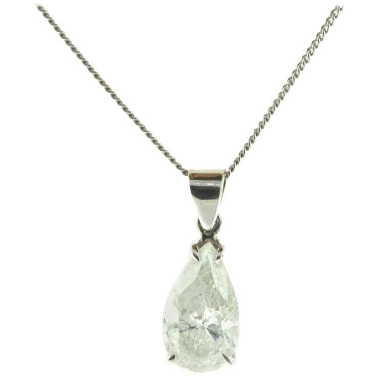 Style: Diamond Pendant Metal: White Gold Metal Purity: 18k Stones: Diamond, Pear Shape Total Carat Weight: 2.30 ct Diamond Color: G Diamond Clarity: I1 Includes: 2 yr warranty with Brilliance Jewels