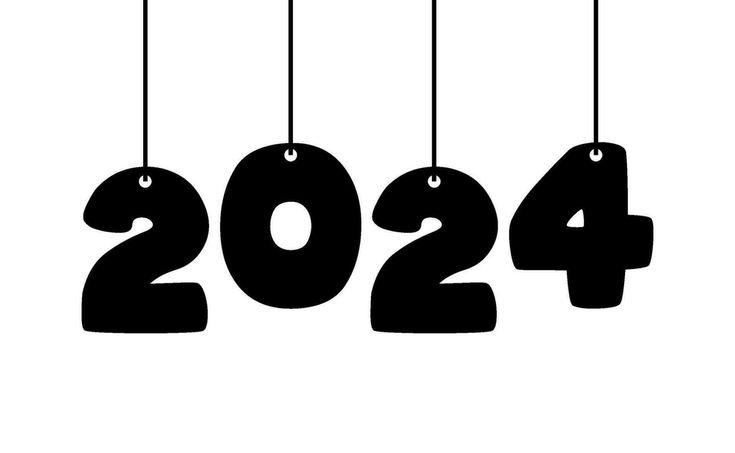 the number twenty four hanging from strings in black and white, with the year 2054 printed on it