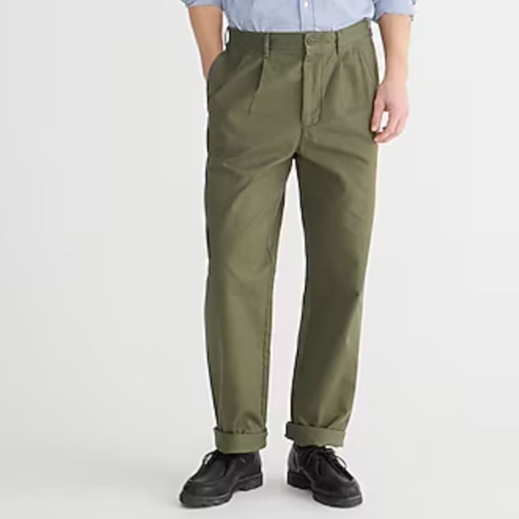 J. Crew Classic Double-Pleated Chino Pant Original Retail: $98 Size: 30 X 30 Color: Dill Condition: Brand New With Tags. Been In A Smoke-Free, Pet-Free Environment. Olive Wide Leg Work Pants, Olive Wide Leg Pants For Work, Olive Cargo Pants For Spring Workwear, Green Workwear Bottoms With Welt Pockets, Straight Leg Green Bottoms For Business Casual, Green Straight Pants With Welt Pockets, Green Bottoms With Pockets For Business Casual, Spring Tapered Pants With Belt Loops, Green Relaxed Fit Pants For Workwear