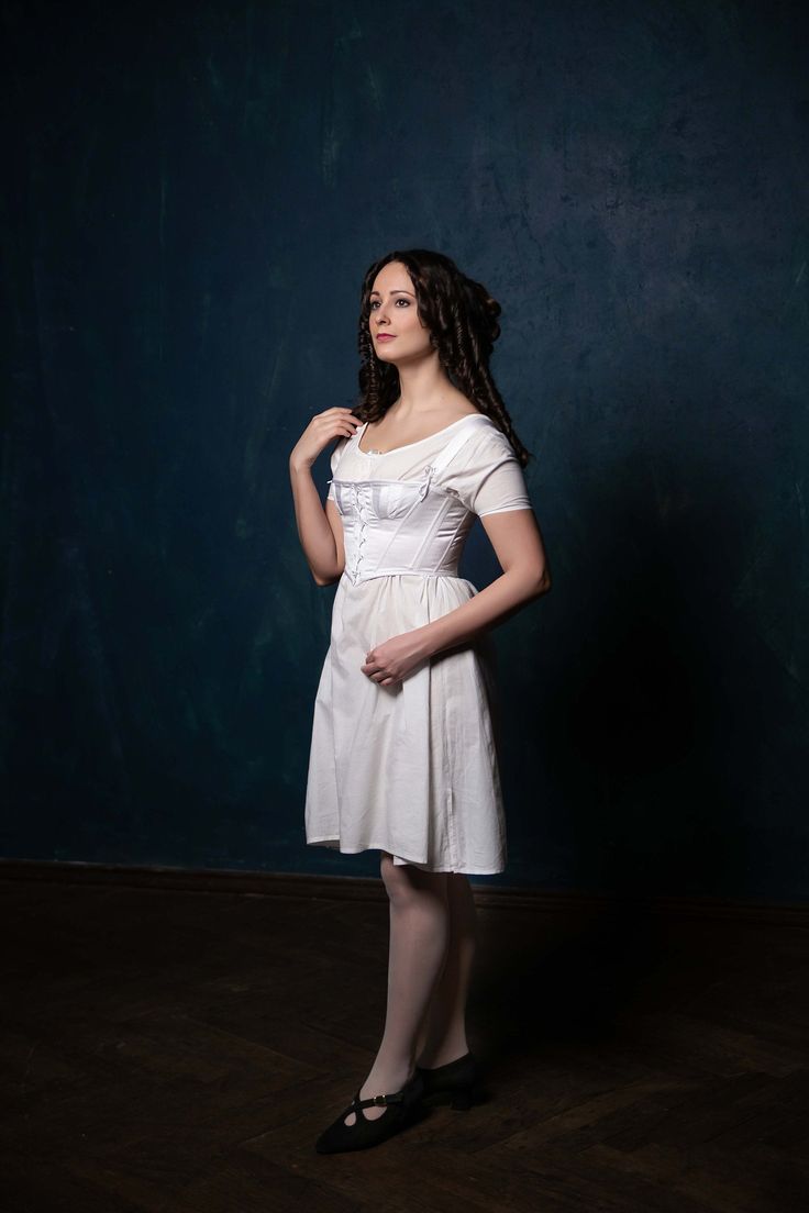 Short Regency stays - lightweight, cotton, great for summer. Provides bust support for 1790s - 1800s looks, gives a great shape and silhouette, gently uplifting bust and making a good-looking cleavage. Providing bust support with not much stress on waist. The corset itself made of 100% cotton with satin face, the lining is cotton too. The bustier has plastic boning. Customizations of size, style and fabrics are available. Cotton Victorian Dress With Fitted Bodice, Vintage Victorian Dress With Boned Bodice, Classic Fitted Victorian Cotton Dress, Cotton Victorian Dress With Fitted Bodice For Daywear, Fitted Empire Waist Corset Dress With Boned Bodice, Fitted Corset Dress With Boned Bodice And Empire Waist, Fitted Regency Style Underbust Corset, Vintage Victorian Dress With Boned Bodice And Underbust, Fitted Cotton Victorian Dress For Daywear