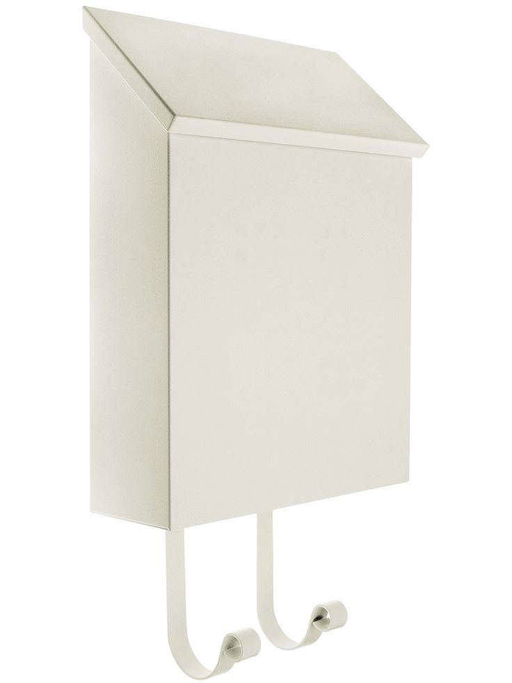 a white wall mounted cabinet with two hooks