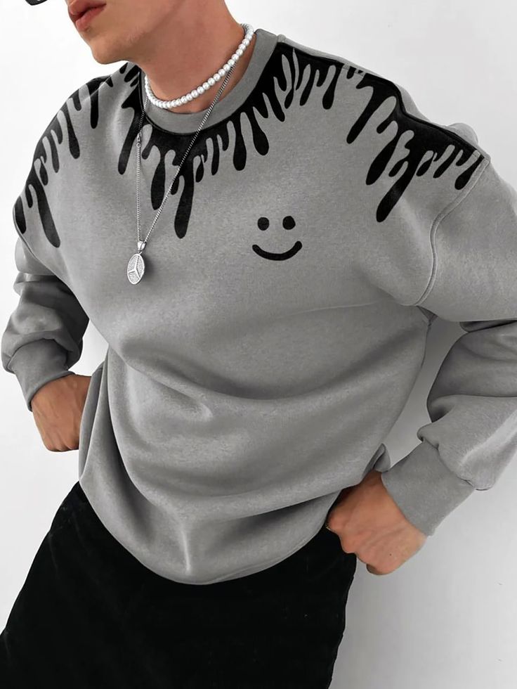 Grey Casual Collar Long Sleeve Fabric Cartoon Pullovers Embellished Slight Stretch  Men Clothing Mens Sweatshirts Cricut, Cool Gifts For Men Amazon.com, Gifts For Boys 17, Gifts To Buy Guys, Great Gifts For Men Boyfriends, Gifts For Homebodies Men, Cool Gifts For Brothers, Cool Gifts For Boyfriend For Men, Graphic Print Sweatshirt