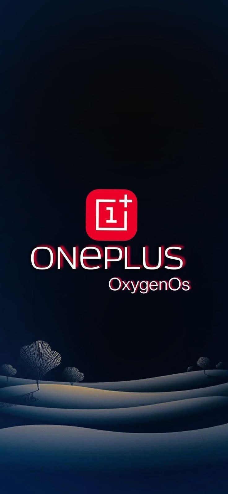 the oneplus logo is shown in red and black on a dark blue background