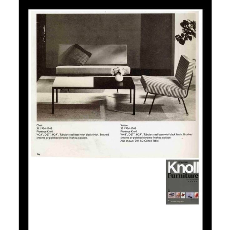 an advertisement for knoll furniture featuring two chairs and a coffee table