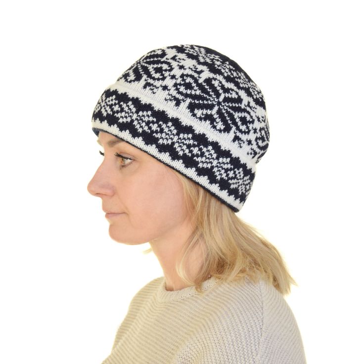 This is a knitted Fair Isle winter hat. This soft and very warm beanie is perfect for the winter season. This is a fleece-lined cuffed hat. Very warm and suitable for low temperatures. We produce Fashionable and high-quality products for our customers, made in Nordic and Icelandic styles. To create all our items and make them special we spend a lot of time exploring the cultural traditions and unique patterns of Scandinavian countries. Beanie hat size: Wrap a measuring tape around your head. Thi Warm Brimmed Beanie For Outdoor, Winter Wear Windproof Hat, Warm Beanie For Outdoor, Windproof Winter Hat, Winter Beanie, One Size Fits Most For Winter Sports, Winter Beanie With Fleece Lining, Warm Beanie For Winter Sports, Winter Sports Beanie - One Size Fits Most, Brimmed Beanie For Outdoor Winter Use