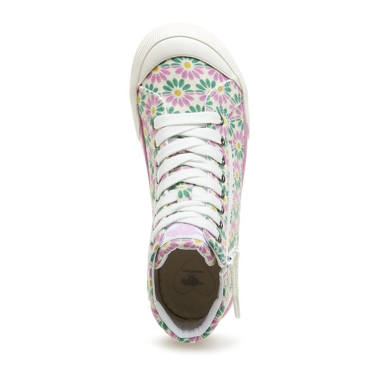 Step into a meadow of comfort with the Jazzin Pastel Floral High Top Sneakers! 🌸 Wrapped in green and pink florals, these cotton high tops are your ticket to a stylish season. White laces and a crisp rubber toe cap keep things classic, while a side zipper adds a modern twist. Match them with leggings or a denim skirt for a sweet, springtime ensemble. Their plush foam insole makes every step feel like walking on a cloud. 🌼👟 Style: Rocket Dog women's high top sneaker Upper Material: Green and P Sole Sneakers, Rocket Dog, High Top Sneaker, Sneaker Games, Pastel Floral, Cotton Lace, Preston, Walk On, High Top