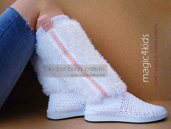 Crochet boots pattern  women fuzzy boots crochet por magic4kids Boots With, Crochet Boots Pattern, Knitted Boots, Crochet Slipper Boots, Fancy Crochet, Boots Pattern, Crochet Slipper, Crochet Socks Pattern, Fuzzy Boots