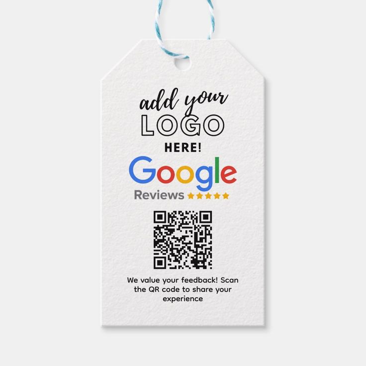 a white tag that says, add your logo here google reviewes are on it