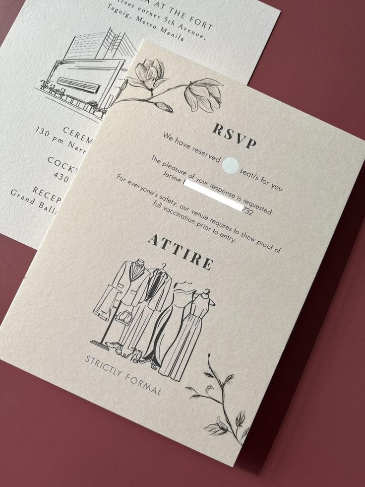 two wedding cards on top of each other