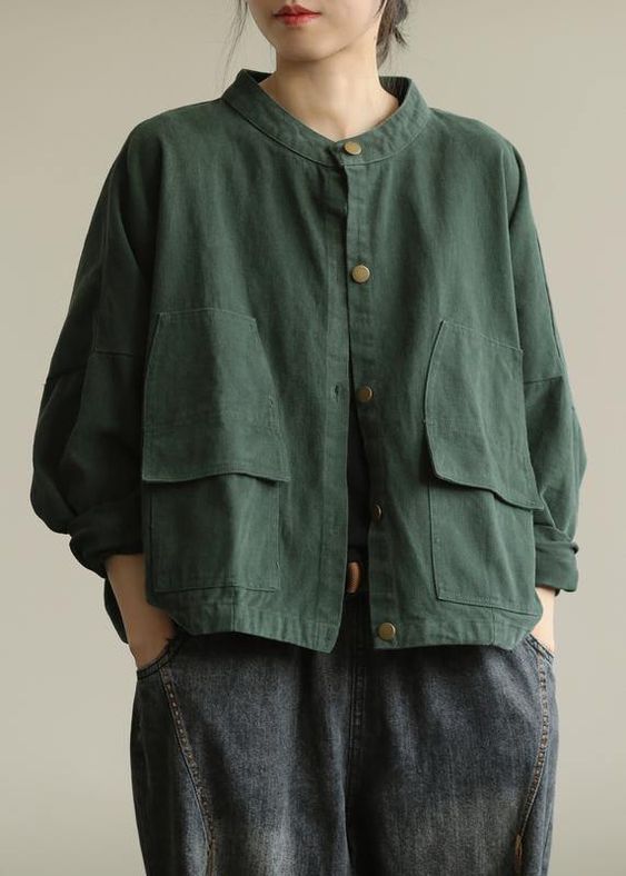 Natural stand collar Button Down Fine tunic coat green box jackets Materials used: cotton blendedMeasurement:One size fits all for this item. Please make sure your size doesn't exceed this size: BUST-158cm length 60cm / 23.4"bust 158cm / 61.62"Waist 140cm / 54.6"Armhole 48cm / 18.72"Cuff 26cm / 10.14"hem 126cm / 49.14"We ship worldwide.Tracking numbers provided for all orders. Green Cotton Solid Color Outerwear, Green Cotton Outerwear With Solid Color, Green Single Breasted Utility Jacket For Winter, Green Single-breasted Utility Jacket For Winter, Dark Green Long Sleeve Outerwear With Pockets, Green Long Sleeve Outerwear With Button Cuffs, Spring Cotton Utility Jacket With Stand Collar, Oversized Outerwear With Stand Collar And Button Closure, Khaki Cotton Utility Jacket With Stand Collar