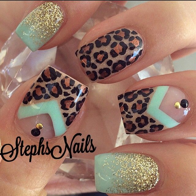 #nude#mint#negativespace#love#notpolish#glitterombre#gold#leopardnails#cutenails#blackdiamonds#goldstuds#lodinails#flawlousnails @flawlous Caroline Nails, Stephs Nails, French Nails Glitter, Cheetah Print Nails, Animal Print Nails Art, Summer Acrylic, Cheetah Nails, Print Nails, Animal Nails